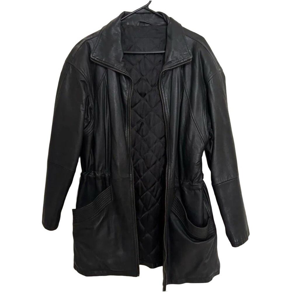 Women’s Black Genuine Leather Jacket Quilted Lined Zip Front Classic Coat